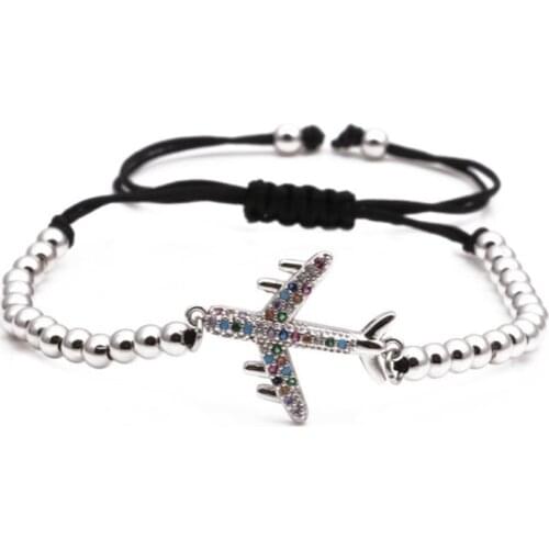 Trendy Silver Plated Handmade Weave Plane with Cubic Zirconia Elastic Bracelet for Party Gift Jewelry