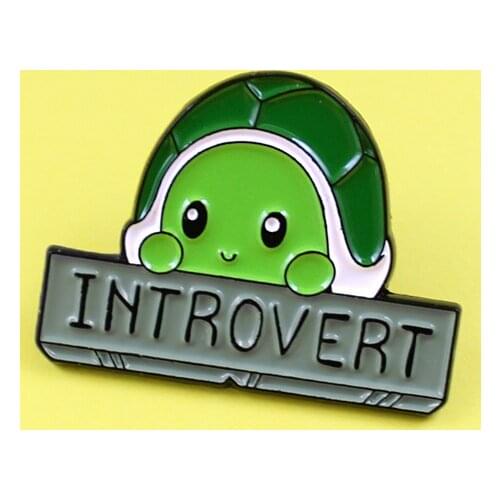 Stay cute green shell animal clear eyes custom enamel jewelry brooch letter brand INTROVERT shirt lapel badge pin child gift