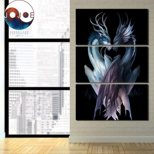 Yin and Yang Dragons Black by JoJoesArt HD print 3 piece canvas art Dragon Couple Canvas Pictures For Living Room CU-3089C
