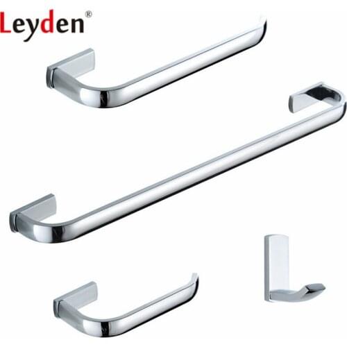 Leyden 4pcs Wall Mounted Chrome Brass Single Towel Bar Towel Ring Holder Toilet Paper Holder Robe Hook Bathroom Accessories Set