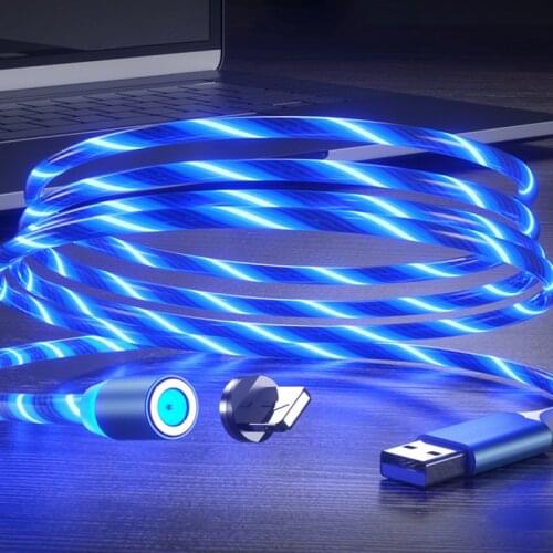 Tutew Hot Magnetic charging Mobile Phone Cable USB Type C Flow Luminous Lighting Wire for iphone Samaung Huawei LED Micro cable