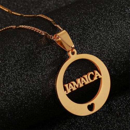 Stainless Steel Trendy Round Alphabet Jamaica Pendant Necklace Heart Jamaican Simple Jewelry