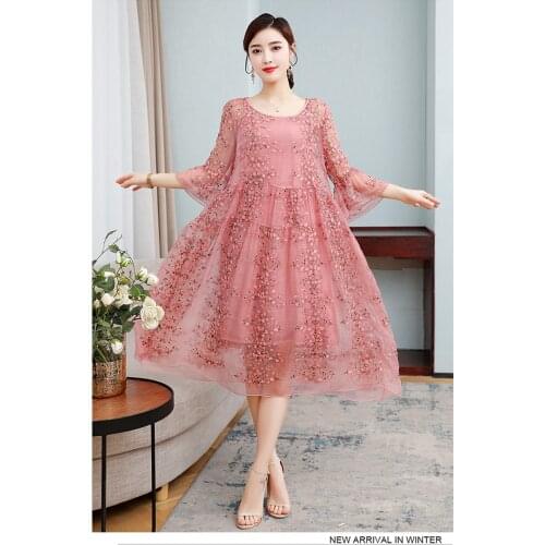 ZUOMAN New Spring Plus Size 4xl Dress Summer Female Silk Dress Female Embroidery Long Vestidos Robes Plus