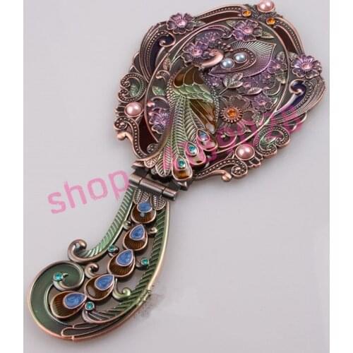 Russian, folding mirror, portable retro peacock screen makeup mirror