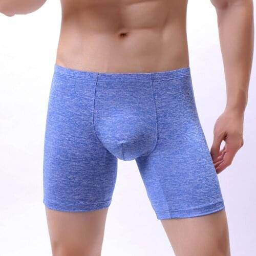 Sexy Underwear Men Boxer Shorts Solid Breathable Mid-rise U Convex Pouch Middle Leg Underpants Cueca calzoncillos M-XL
