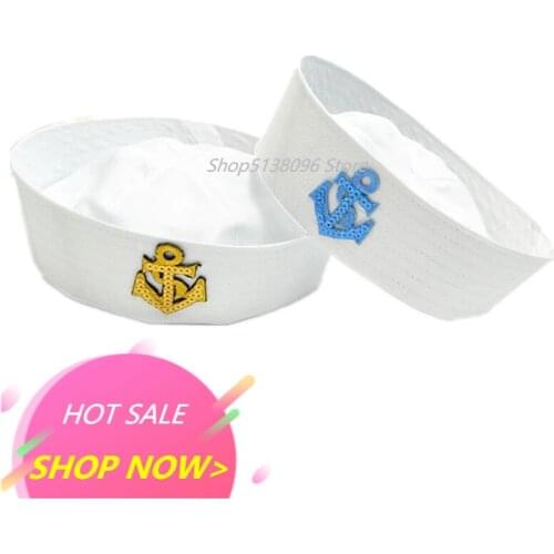 Military Hats Stage Performing Double Flags and Arrows White Sailor Navy Hat Cap for Adult Kids Doughboy Hat