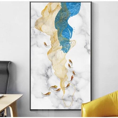 Modern Abstract Line Gold Fish Wall Art Canvas Paintings Entrance Wall Prints Posters Pictures Living Room Home Decoration