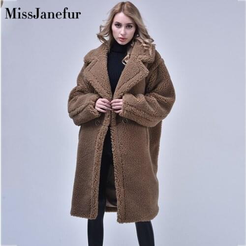 100% Real Wool Teddy Coat Ladies Winter Fashion Real Sheep Fur Jacket Female Warm Oversize Clothing Wool Outerwea