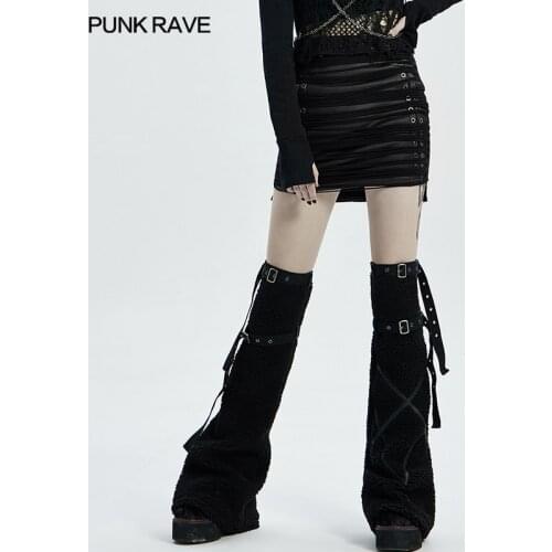 PUNK RAVE Womens Steampunk Tassel Half Skirt Punk Metal Eyelet Decorated Slim-fitting Club Stage Performance Costume Mini Skirt