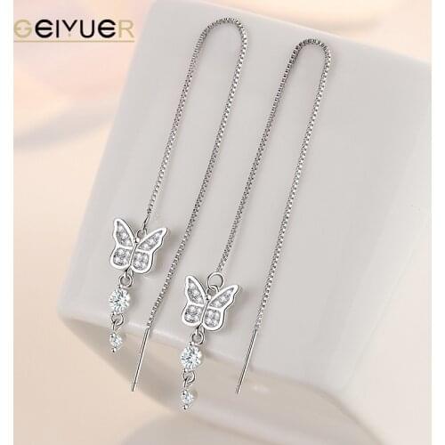 925 Sterling Silver Butterfly Earrings for Women Diamond Trendy Drop Ear Studs Pendant Girl Gift Ear Jewelry Bridal Accessories