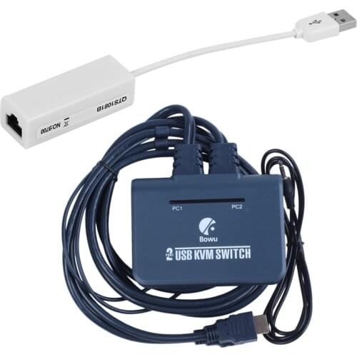 2 Port HDMI KVM Switch with Cables EL-21UHC with Portable 1Pcs Rtl8152 Chips USB 2.0 to Rj45 Network Card