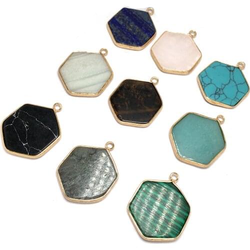 2020 Geometric Shape Natural Stone Pendants Charms Making for Jewelry Necklace & Pendants Christmas gift 10 Colors 25x30mm