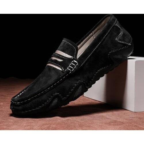 2021 mens shoes leather cowhide casual shoes mens peas shoes Italian black mens driving shoes men loafers