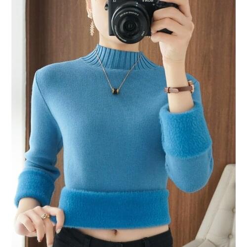 2021wool blend knitted top turtleneck sweater women fall/winter pullover women long sleeves solid color plus size thickening