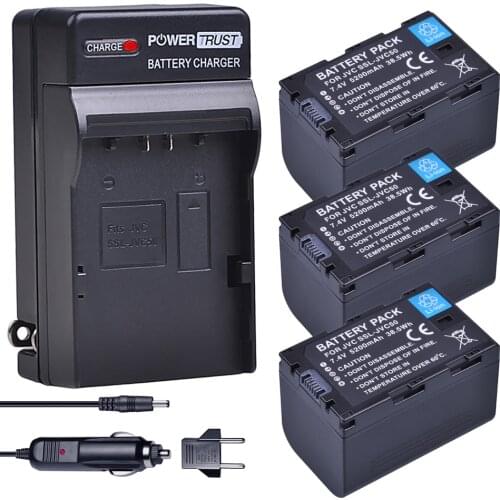 3x 5200mAh SSL-JVC50 JVC50 SSL JVC50 Battery + Charger Kits for JVC SSL-JVC70 GY-HMQ10, GY-LS300, GY-HM200, GY-HM200U, GY-HM250