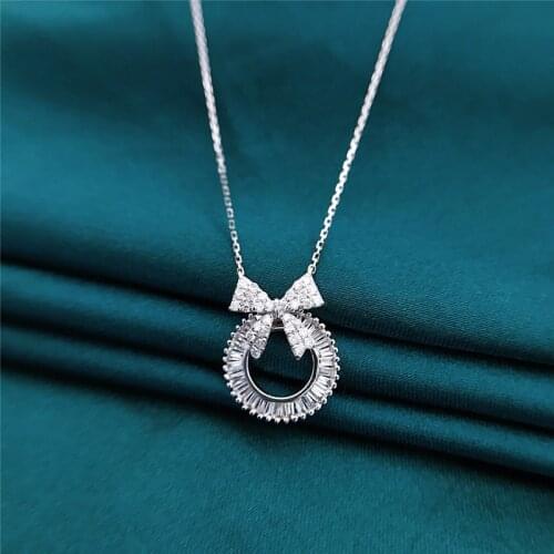 Bowknot 925 sterling silver Lab Diamond pendant Engagement Wedding Pendant Charm necalace for women Bridal choker Jewelry