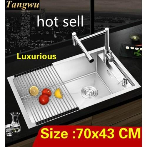 Free shipping Apartment big kitchen manual sink single trough vogue 304 stainless steel hot sell 700x430 MM