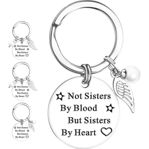 Fashion Keychain Bachelorette Birthday Graduation Gifts for Sister Her Quote "Not Sisters By Blood But Sisters By Heart" Keyring