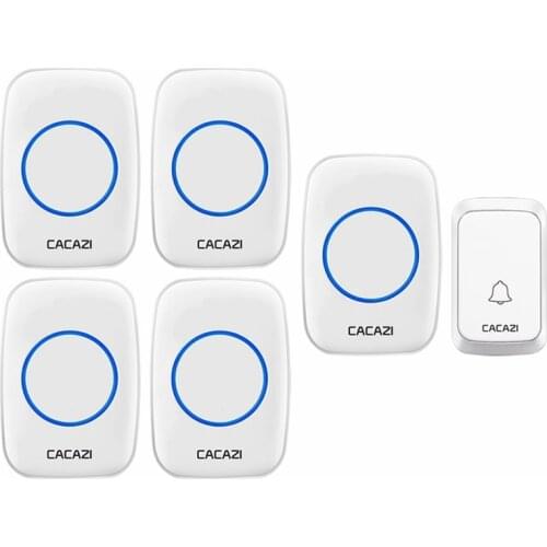 CACAZI Intelligent Waterproof Wireless Doorbell 1 Button 5 Receiver LED Light Home Cordless Call Ring Bell US EU UK AU Plug