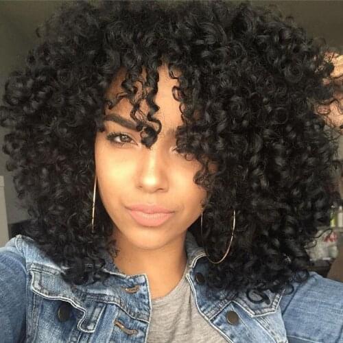 Black Afro Curly Synthetic Hair Lace Wigs Middle Part Heat Resistant Glueless Kinky Curly Hair Full Wigs for Black Women 14inch