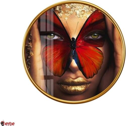 Glass Wall Decor Women and Butterfly Round Colored Painting Healthy Reliable Quality Tempered Glass Living Room Bedroom Home Office Gift Ideas Souvenirs New Fashion Trend Art Design Luxury Modern Creative Stylish
