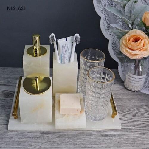 European Style Luxury Marble Bathroom Accessories Gargle Cups Portable Soap Dispensers Soap Dish Toothbrush Holder Wedding Gifts