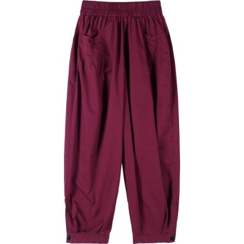 Cotton Pants for Women Trousers Loose Casual Solid Color Women Harem Pants Plus Size Capri Womens Summer Femme Mujer Y309