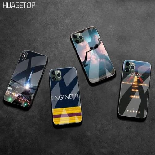 HUAGETOP ENGINEER fly Pilot Plane Painted Phone Case Tempered Glass For iPhone 11 Pro XR XS MAX 8 X 7 6S 6 Plus SE 2020 case