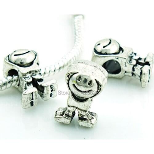 JINGLANG Fashion Plated Vintage Silver Large Hole Human Charm Metal Beads DIY Bracelets Accessories Jewelry