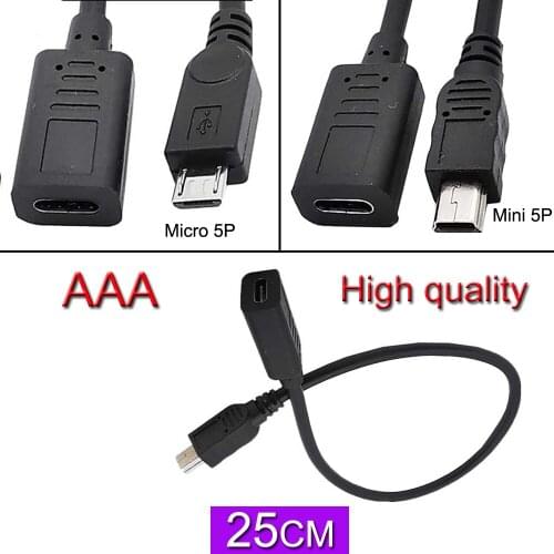 USB 3.1 Type C Female to micro USB 2.0 micro Male Data Sync Power Supply Cable Cord 0.25m