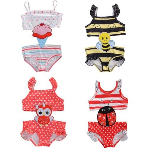 2-7Y Summer Infant Baby Girls One Piece Swimwear Striped Ice Cream Print Sleeveless Jumpsuits Beachwear