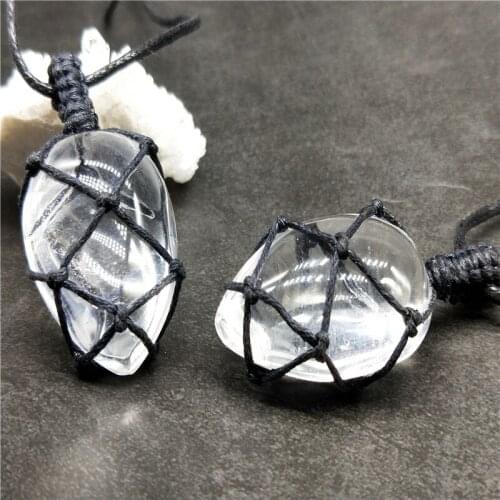 Trendy Natural Clear White Crystal Necklace Irregular Design Braided Wrap Stone Quartz Pendant Necklace For Women Men Bijoux