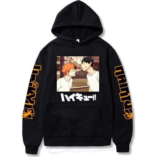 Fashion Anime Haikyuu Hoodies Funny Manga Hinata Shoyo Tobio Kageyama Quarrel Pattern Harajuku Winter Casual Loose Sweatshirts