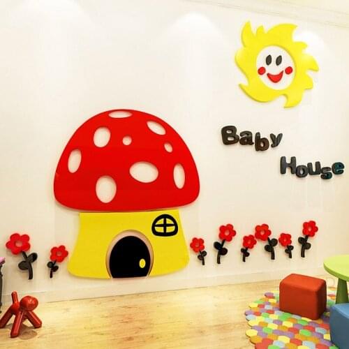 Mushroom house cartoon 3d stereo wall stickers living room bedroom background wall childrens room kindergarten wall decoration