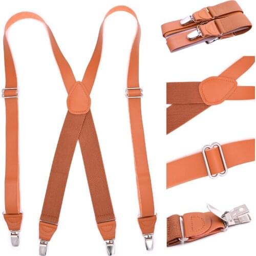 JIERKU Suspenders Mans Braces 4 Clips PUSuspensorio Trousers Strap Adjustable Outdoor Leather Suspenders