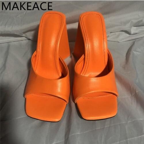Block Super High Heels Women Mules Open Toe Candy Color Green Rose Red Sexy Party Slippers Nightclub Retro Shoe Fashion Woman