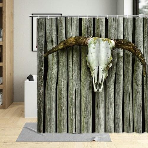 Retro Board Bicycle Cattle Head Wall Lamp Decoration Background Pattern Bathroom Shower Curtain Polyester Washable With Hook