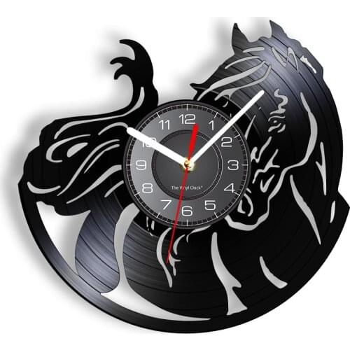 Wild Horse Vinyl LP Record Wall Clock For Horse Stable Barn Farmhouse Equine Art Vinyl Disk Crafts Decorative Clock Wall Watch