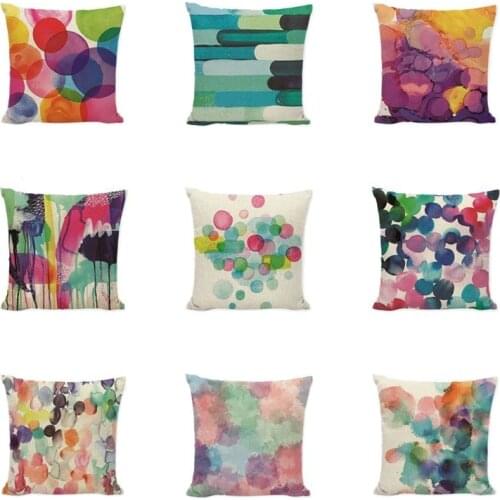 Personalized Photo Abstract Oil Painting Raindrops Blue Toss Pillow Simple Cushion Cover Camping 45cm Woven Linen Fabric Sunset