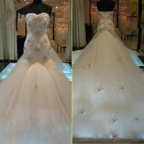 New Gorgeous Crystals Beads Appliques Tulle Mermaid Wedding Dresses Bridal Gown Size 2 4 6 8 10 12 14 16 Custom Made
