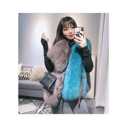 New Arrival Natural Fur Waistcoat Plus Size Contrast Color Fashion Irregular Full Pelt Fox Fur Vest Woman