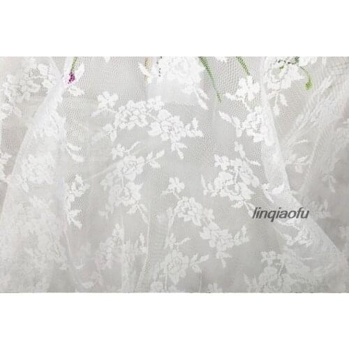One meter price rice white hibiscus flower lace fabric Wedding dress, clothing, mesh fabric