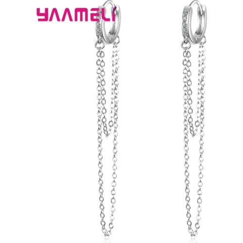 Original 925 Sterling Silver Wholesale Jewelry Lovely Fashional Long Chains Silver Golden Hoop Earrings For Girls Party Club
