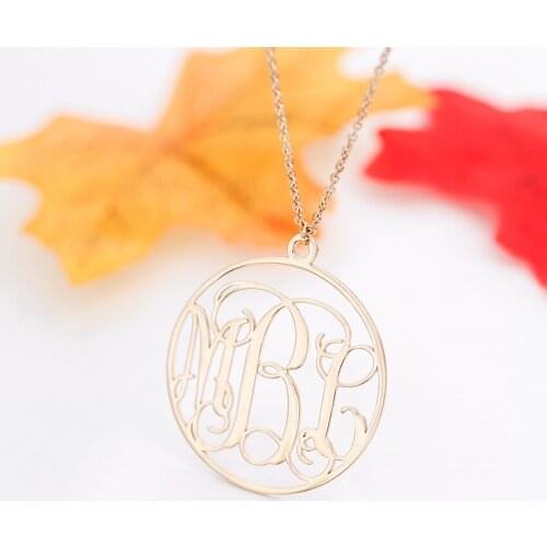 Personalized 3 Initial Monogram Necklace Rose Gold Custom Letter Nameplated Round Necklaces Women Men Stainless Steel Jewelry