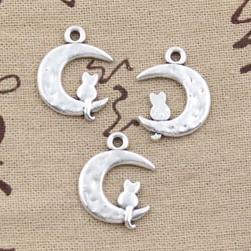 15pcs Charms Moon Cat 24x18mm Antique Bronze Silver Color Pendants Making DIY Handmade Tibetan Bronze Silver Color Jewelry