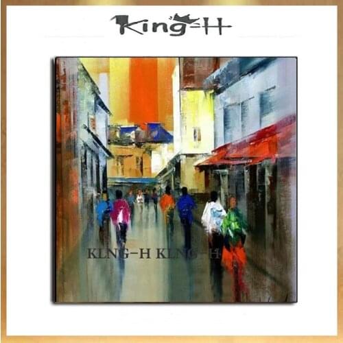 Pop arte fino pintado a mano colorido cuchillo con textura calle lluviosa pintura al óleo sobre lienzo hermosa calle día lluvios