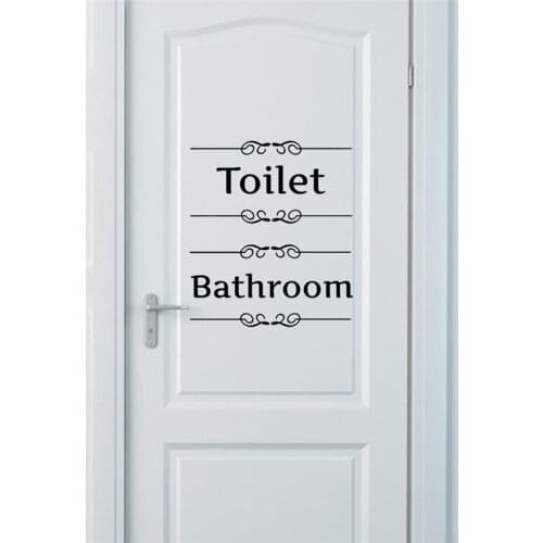 [Hot New Product] Text Wall Stickers Toilet Bathroom Door Vinyl Classic Black And White Decorationl Art Stickers Free Shipping