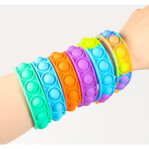 Rainbow Fidget Bracelet Push Bubble Sensory Toys Stress Relief Bubble Bracelet Toy Wearable Sensory Wristband Antistress Toys