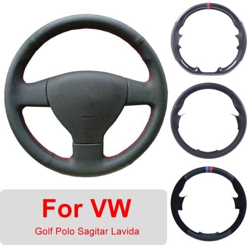Hand Sewing Customized Car Steering Wheel Cover For Old Volkswagen Golf Polo Sagitar Lavida 2010 Polo Leather Protective Wrap