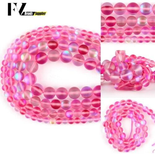 Dull Polish Natural Fuchsia Austrian Crystal Beads Round Matte MoonStone Beads For Jewelry Making Diy Bracelet Necklace 6-12mm